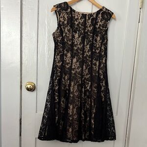 Danny & Nicole Black and Tan Lace Sleeveless A-line Midi Dress